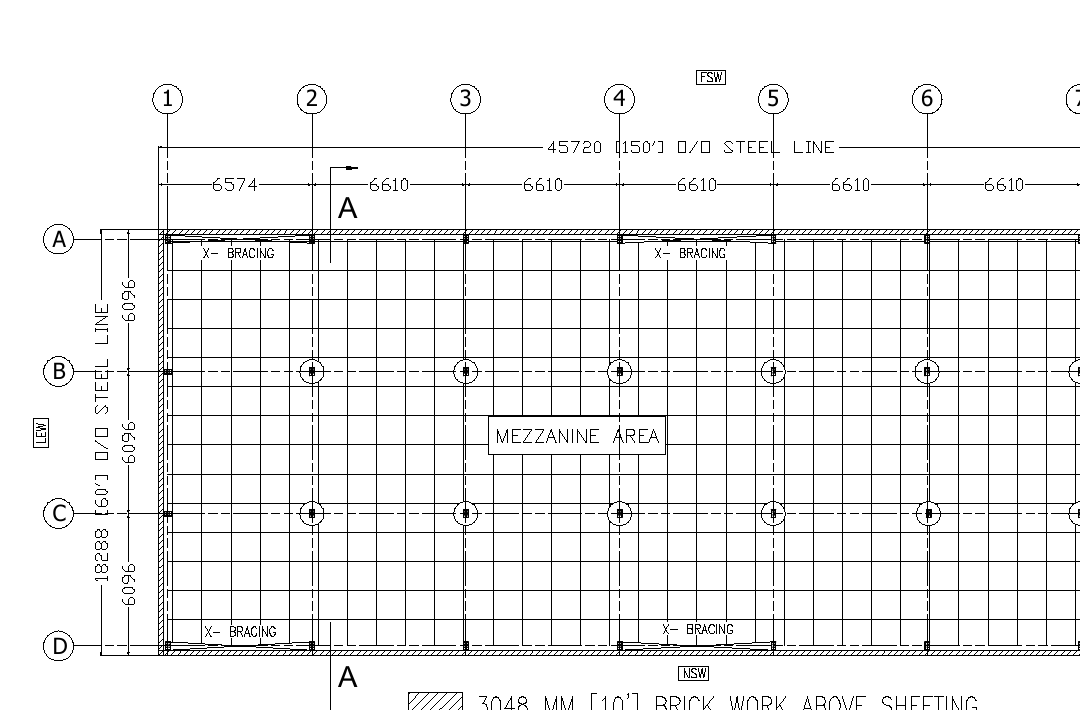 Anonymised multi-bay steel-frame mezzanine plan