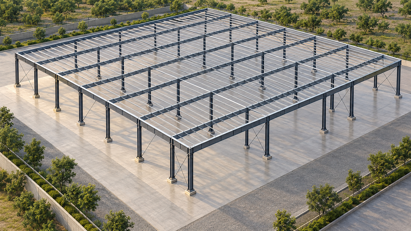Architectural presentation visual for Bajrang Cotex Industrial Shed