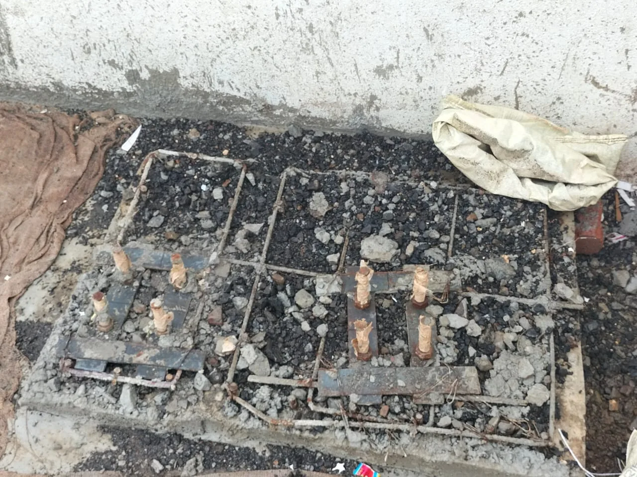 Anchor bolts and foundation work at an anonymised storage shed in Jalgaon