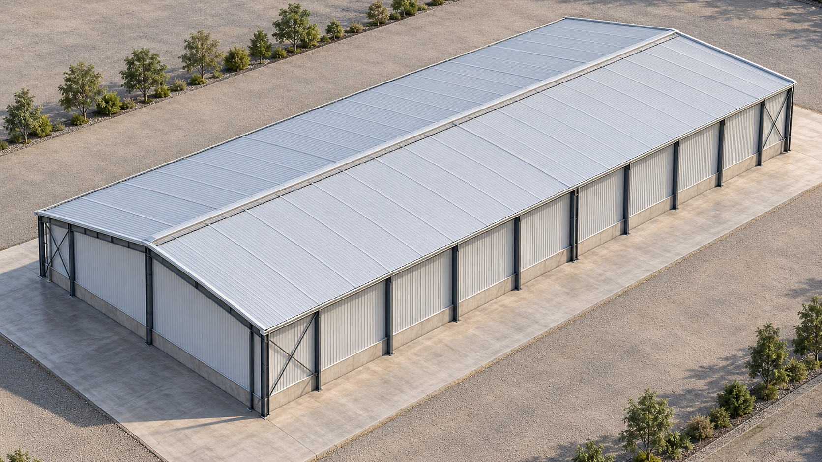 Architectural presentation visual for Padmanabha Cement Industrial Shed